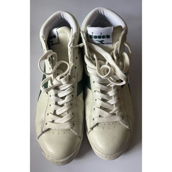 Diadora Leather Game L High Waxed Sneakers in WHITE/FOGLIAGE GREEN Size 7 - Picture 5 of 10